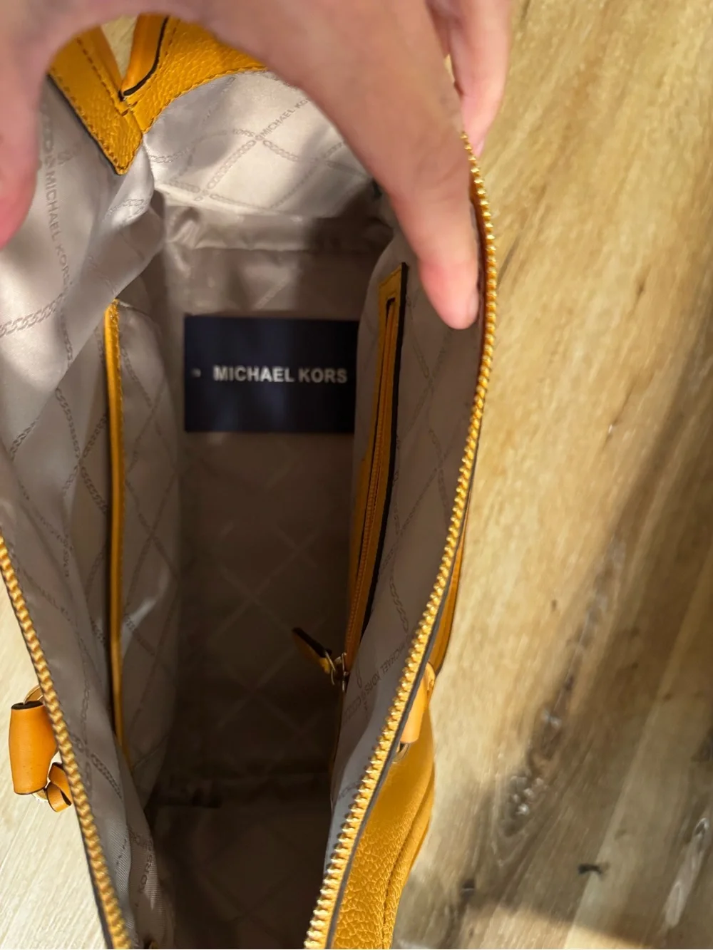 Michael Kors Mustard Pebbled Leather Satchel with Detachable Strap